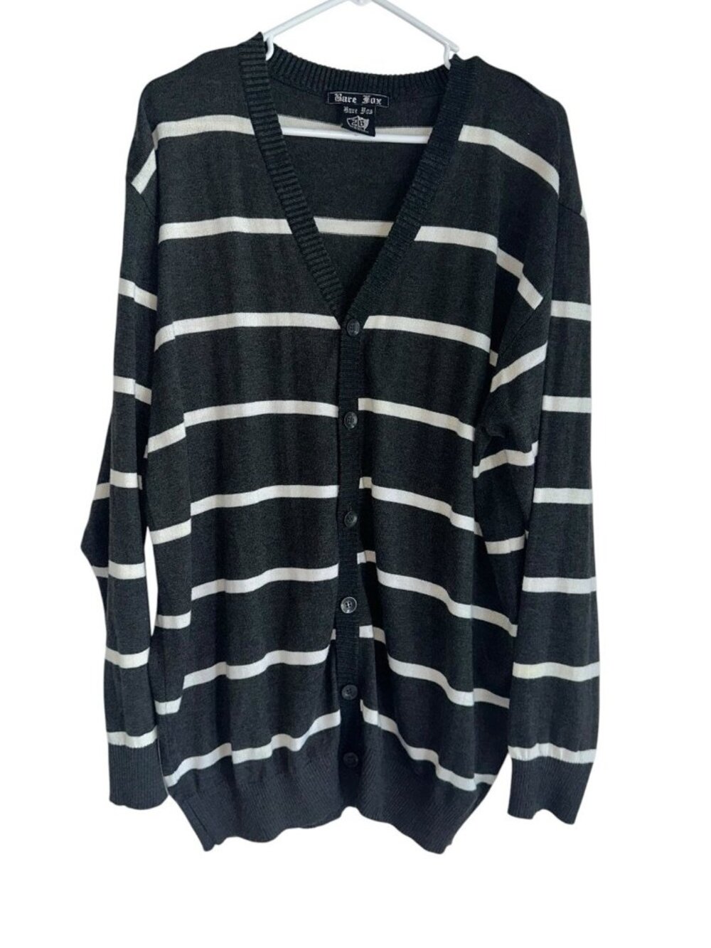 Bare Fox Mens Button Cardigan Sweater Sz 3X Gray White Stripe Academia Preppy